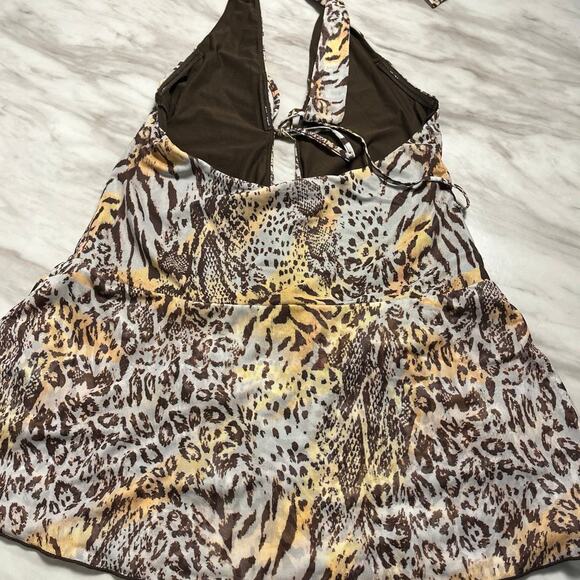 White Fox Too Extra Halter Mini Dress Leopard Spritz Size XL - Picture 6 of 7